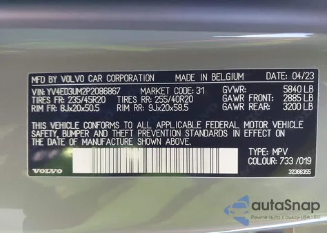 2023 Volvo Xc40 Recharge Pure Electric Twin Ultimate from USA, damaged, VIN YV4ED3UM2P2086867